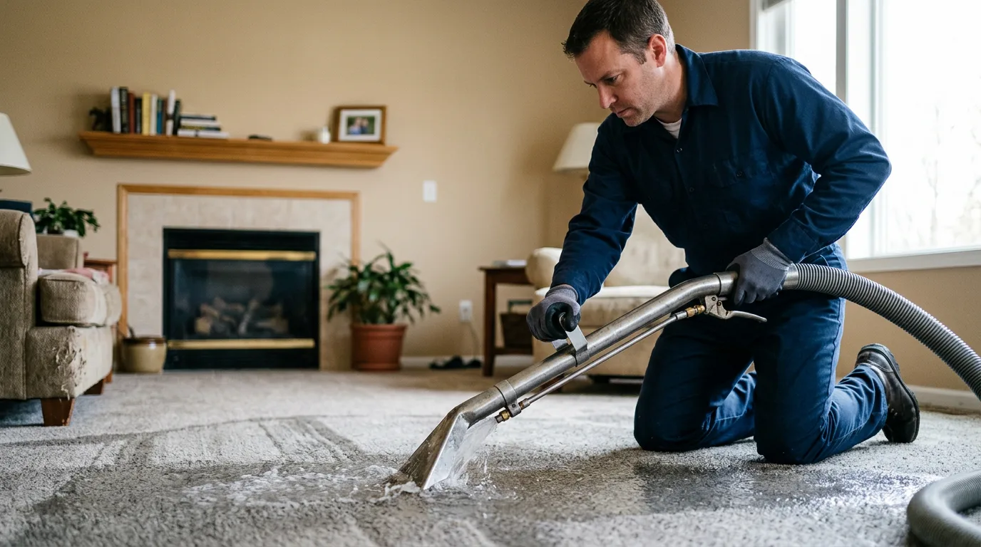 Water damage restoration technician working near Valley City, ND